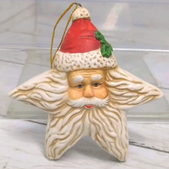 Vtg Santa Christmas Tree Star Ceramic HOL 1991 Moses Ornaments Decorations 4pcs